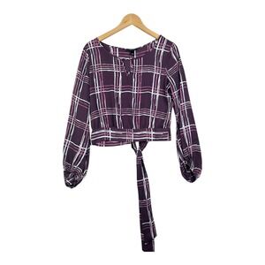 New BCX Striped Cropped Long Sleeve Blouse size Medium‎ Purple/Pink